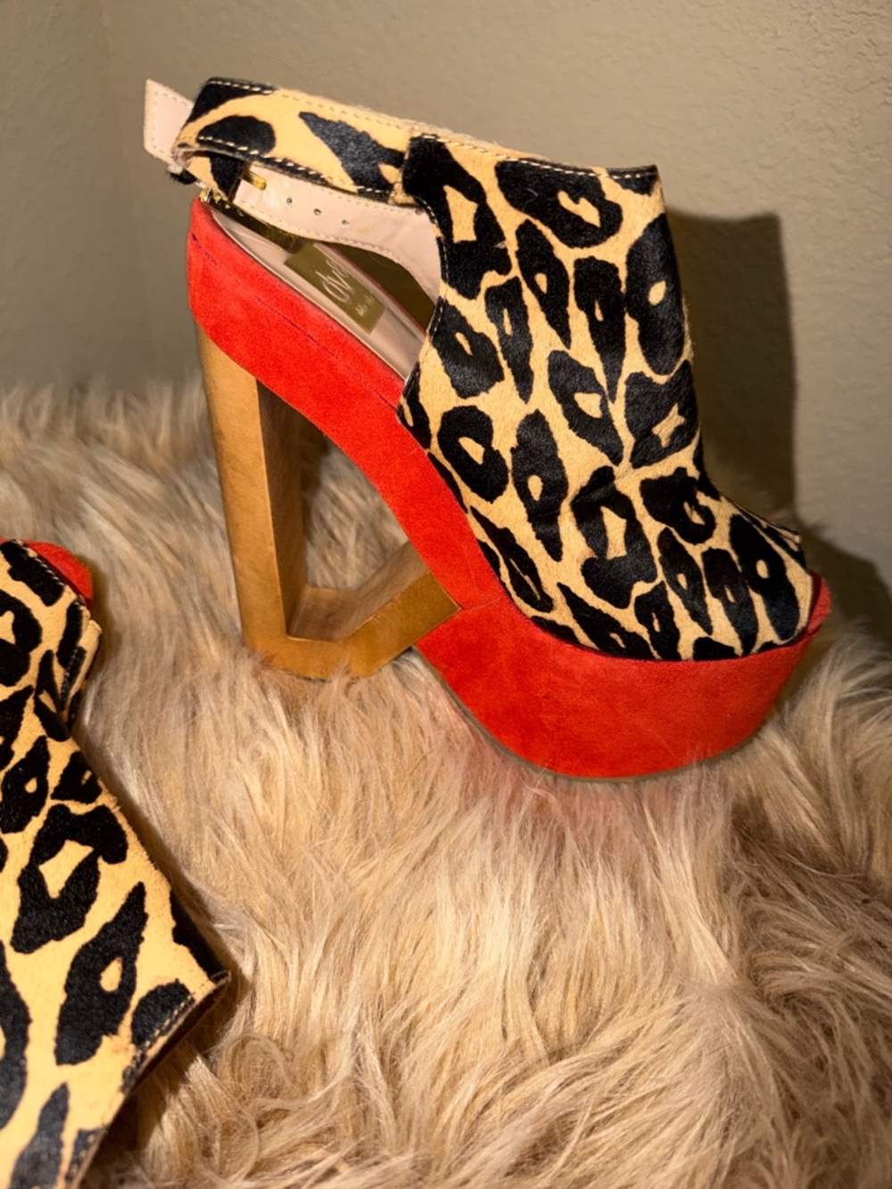 DV by Dolce Vita Animal Print and Orange Platform Heels - Picture 2 of 3